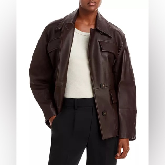 Vince Brown Leather Safari Jacket NWOT - Picture 4 of 9